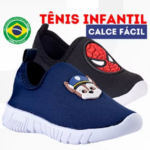 Tênis Infantil Menino Fácil Para Calçar Confortavel Macio Leve De Personagens Do 20 Ao 33