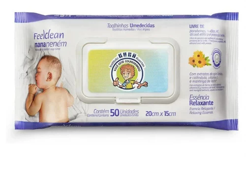 Toalhas Umedecidas Nana Neném 50 Unidades com Tampa Flip Top, FeelClean