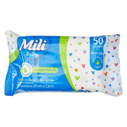 Toalhinha Umedecida Mili Proteção Delicada 50 unidades