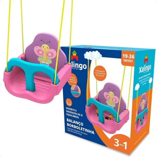 > 🛍 Balanço Infantil Borboletinha Rosa e Azul Com Encosto Regulável até 23Kg Com Cinto de segurança Xalingo - 09356