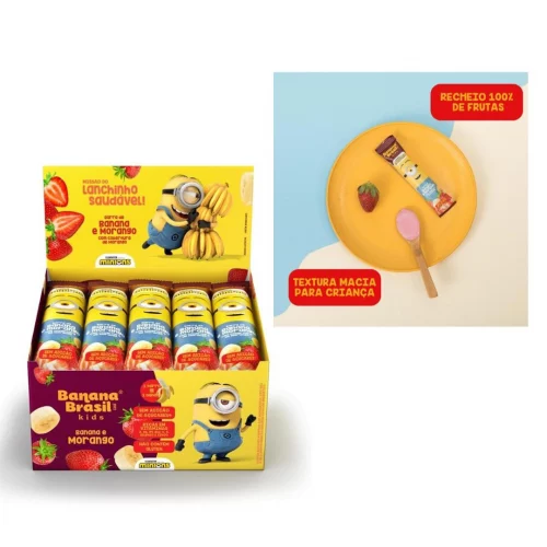 Banana Brasil Display Barra De Frutas Banana Kids Minions Sabor Morango C/ 20 Unid. De 22G (440G)