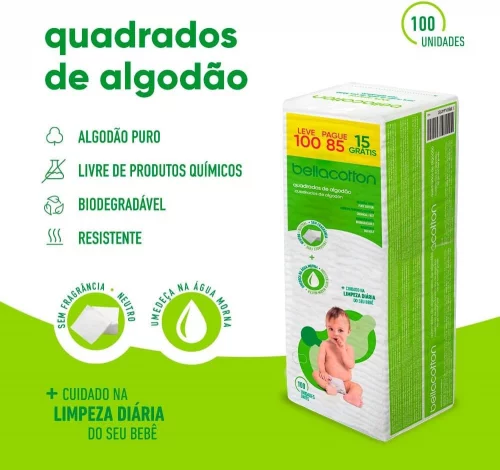 Bellacotton Algodao Quadrado Baby Bellacotton 100 Un. (Lv100Pg85)