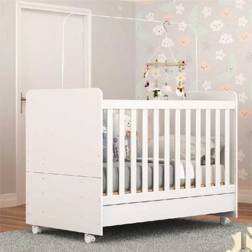 Berço Americano 3 em 1 com Colchão Incluso e Rodízios Bambino Multimóveis Branco