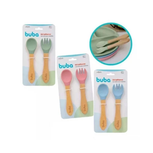 Buba Kit Talheres Silicone E Bambu - 3 cores