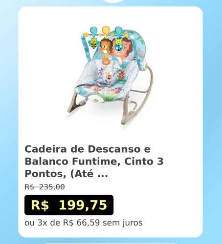 🛍️Cadeira de Descanso e Balanco Funtime, Cinto 3 Pontos, (Até 18 kgs)
