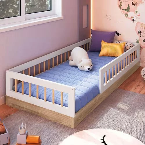 Cama Infantil Montessoriana Affetto Aveiro Oak/Branco - Completa Móveis - Marrom