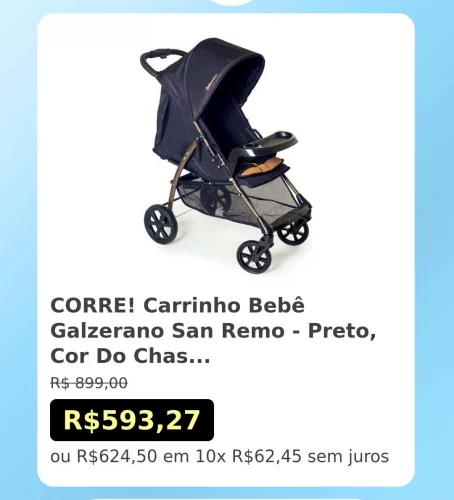 Carrinho Bebê Galzerano San Remo - Preto, Cor Do Chassi Cobre