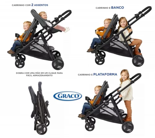 Carrinho Passeio para Gêmeos ou 2 bebês Ready2Grow LX 2.0 CZ Graco