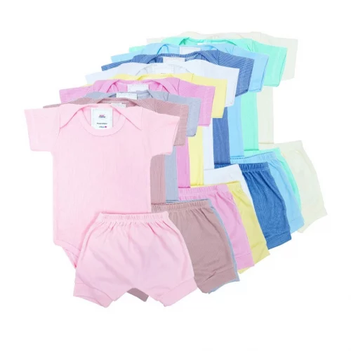 Conjunto Bebê Canelado Body e Short Fralda  Menina Menino Roupas Para BEBÊ