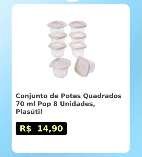 🛍️Conjunto de Potes Quadrados 70 ml Pop 8 Unidades, Plasútil