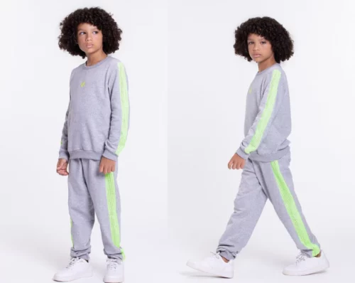 Conjunto Moletom Infantil Masculino Faixa Neon Mescla