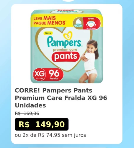🛍️CORRE! Pampers Pants Premium Care Fralda XG 96 Unidades