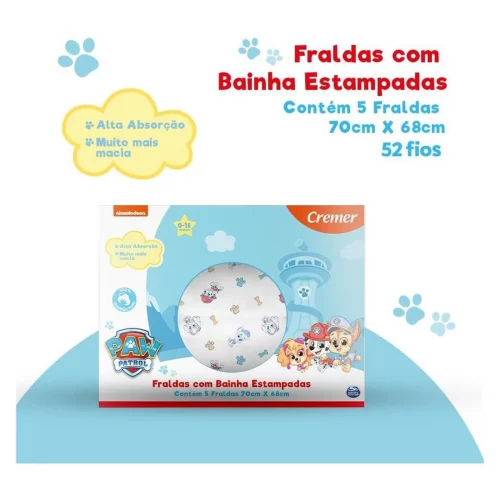 Cremer Fralda Cremer Luxo C/Bainha Patrulha Canina C/5
