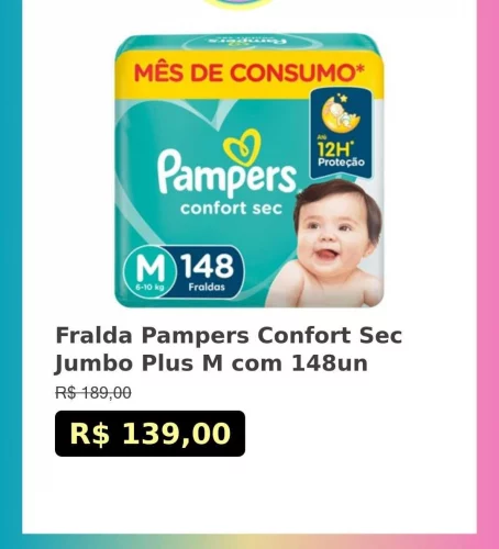 🧡Fralda Pampers Confort Sec Jumbo Plus M com 148un