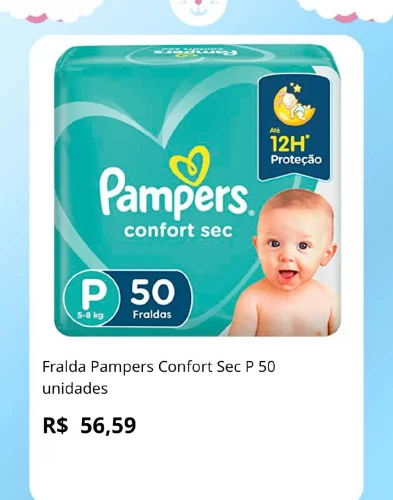 🛍️Fralda Pampers Confort Sec P 50 unidades
