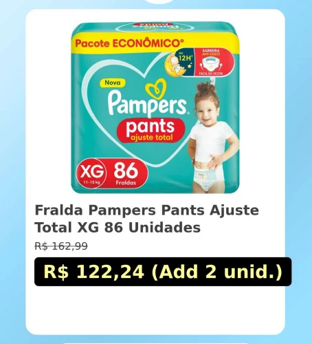 🛍️Fralda Pampers Pants Ajuste Total XG 86 Unidades