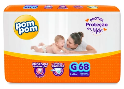 Fralda Pom Pom Protek Proteção de Mãe Hiper G 68 Un