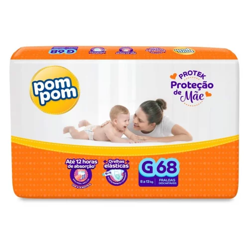 Fralda Pom Pom Protek Proteção de Mãe Hiper G 68 Unidades