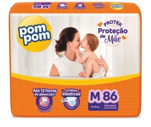 Fralda Pom Pom Protek Proteção de Mãe M com 86 Unidades