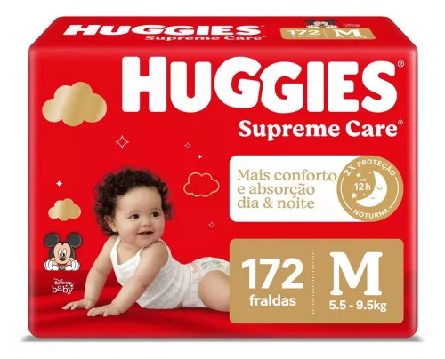 🛍️Fralda Supreme Care M - 172 Unidades Huggies