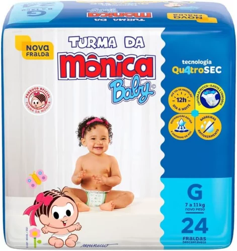 Fralda Turma da Mônica Baby G com 24 unidades