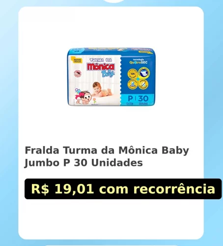 🛍️Fralda Turma da Mônica Baby Jumbo P 30 Unidades