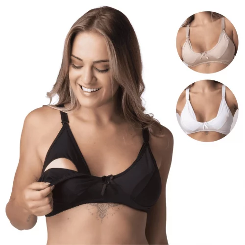 Kit 3 Sutiãs Amamentação Pós Parto Alça Larga Reforçada Abertura Click Com Encaixe Top Sem Bojo Promoção 342