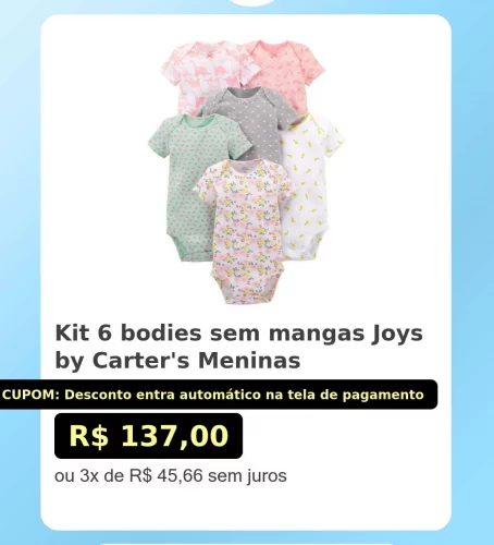 🛍️Kit 6 bodies sem mangas Joys by Carter's Meninas