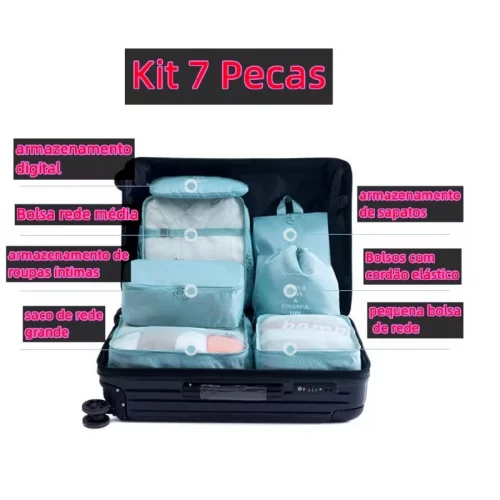 Kit 7 peças bolsa organizadoras para mala bagagem
