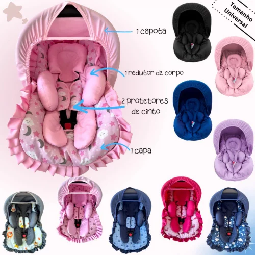 Kit Bebê Conforto Protetor Cinto Capa Apoio Capota 5 Peças
