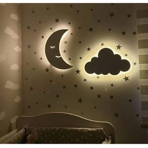 Kit Luminárias Lua e Nuvem com Led Decoração Celestial Luminosa para Quarto Infantil