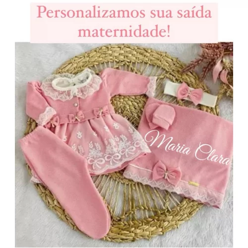 Kit Saída de Maternidade Feminina: Vestido de Tricô para Recém-Nascido (0-2 Meses)