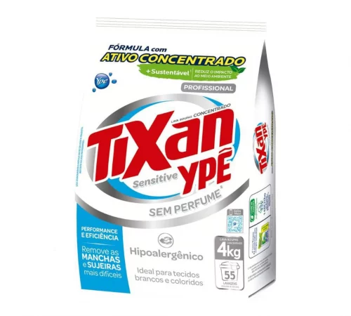 Lava Roupas em Pó Tixan Ypê Sensitive Hipoalergênico e sem perfume 4kg