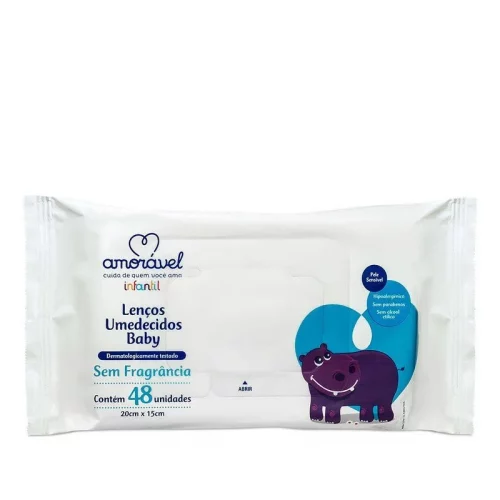 💚 Lenço Umedecido Amorável Baby Sem Fragrância Com 48 Unidades