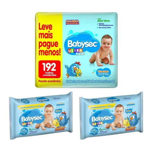 Lenço Umedecido Babysec Pacote Economico 192 unidades (2 pacotes com 96 unidades)