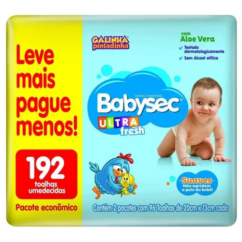 Lenço Umedecido Babysec Pacote Economico 192 unidades (2 pacotes com 96 unidades)