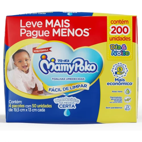 MamyPoko Lenços Umedecidos Dia&Noite 200 Unidades