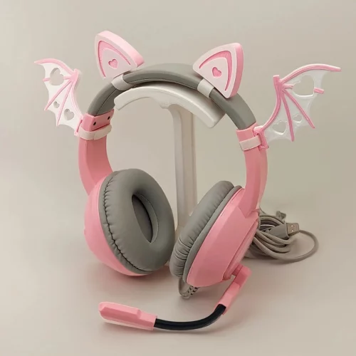 > 🛍 Orelha de Gato para Fone de Ouvido  + Asinhas | Kit Gamer Rosa | Acessório para headset | Neko cosplay