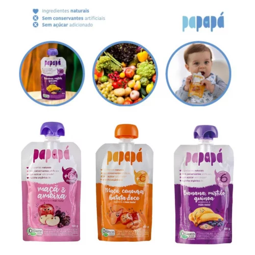 Papapá, Papinha infantil, Orgânico,  100g (3 opções de sabores)