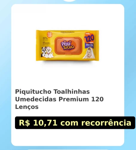 🛍️Piquitucho Toalhinhas Umedecidas Premium 120 Lenços
