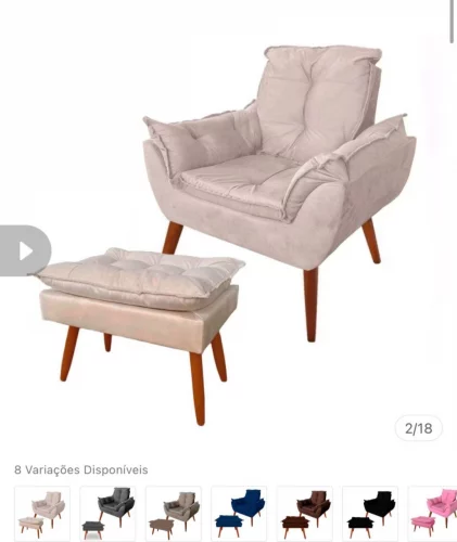 > Poltrona Cadeira Decorativa + Puff Para Amamentação Várias Cores