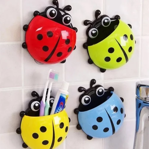 Porta Escova de Dente Infantil Joaninha – Com Ventosa, Parede, Organização Divertida