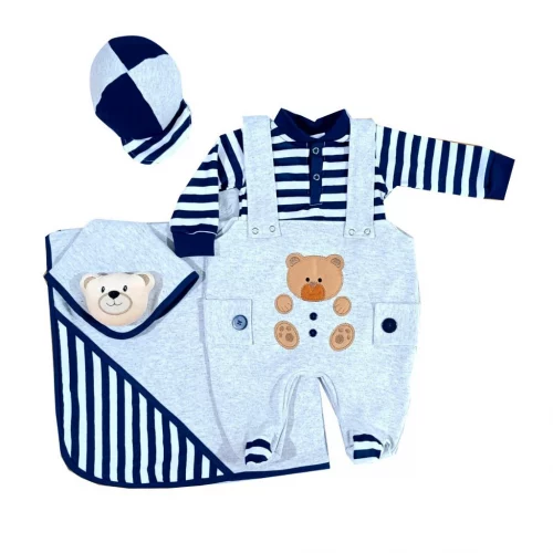 Saida Maternidade Para Bebê Menino Ravi Cinza Kit 05 Peças Roupas de Bebê