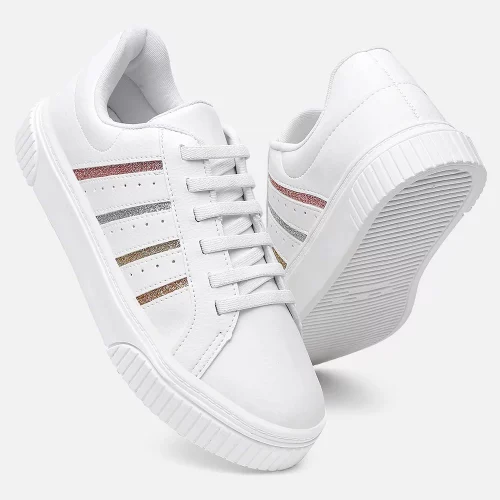 Tênis Feminino Vittal Flatform Ayla Brilho Colorido Calce Fácil Elástico