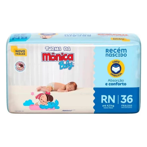 Turma da Mônica Baby - Fralda, Jumbo, RN, 36 Unidades