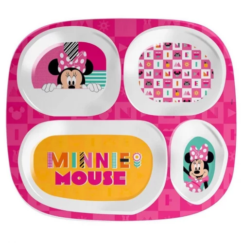 Tuut, Linha Disney, Prato com Divisória de Melamine, Minnie, Rosa, 24cm