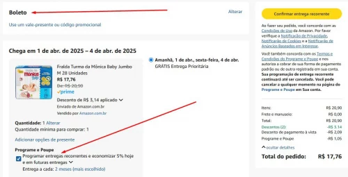 Valor só aparece na tela de  pagamento, selecione compra recorrente e BOLETO
