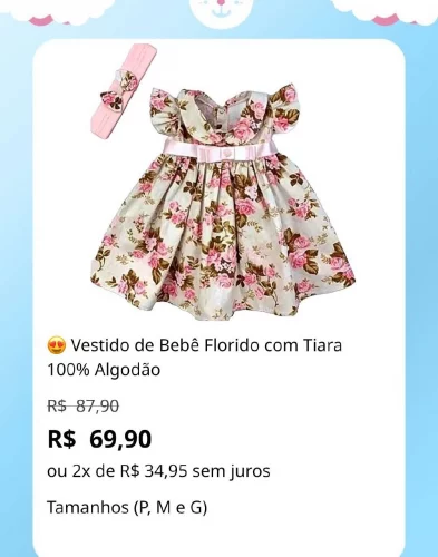 😍 Vestido de Bebê Florido com Tiara 100% Algodão
