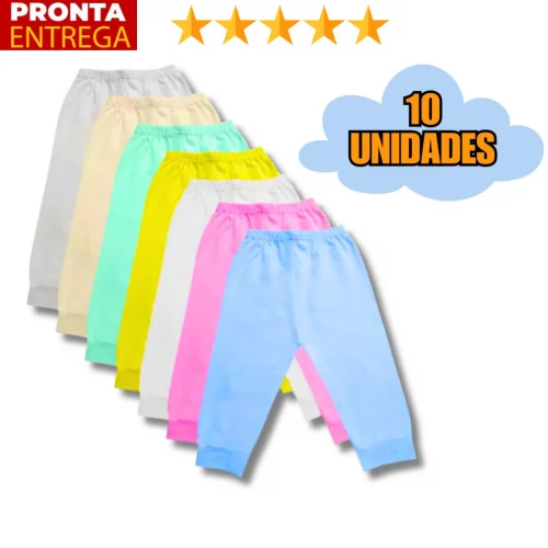 10 Unidades Mijão Infantil Calça Bebê Sem Pé Cores Lisas