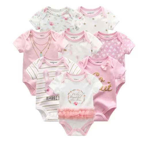 8 Pçs Macacão De Verão Bebê Menina Manga Curta De Algodão Bebê Roupas De Bebê (0-12 M)